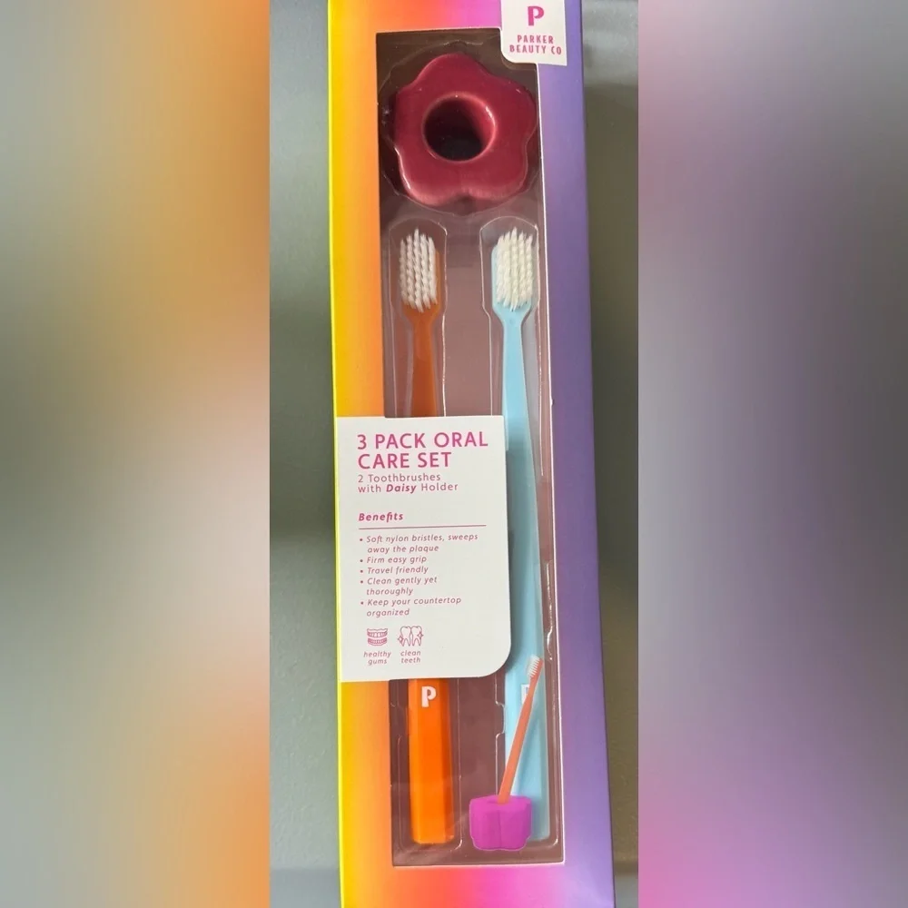 Parker Beauty Co Toothbrush and Daisy Holder 3pc Set vibrant colors